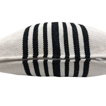 22" X 22" Black and White Striped Cotton Zippered Pillow