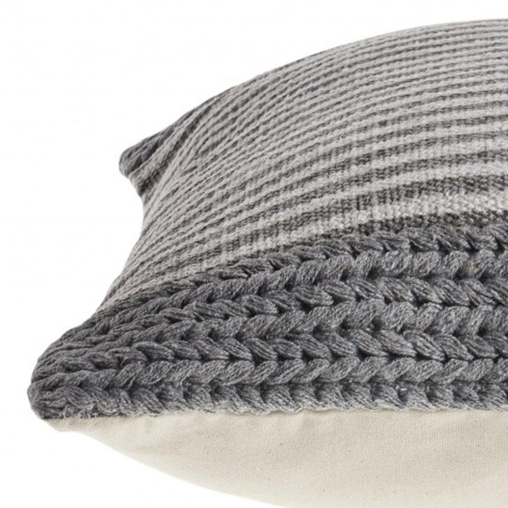 20" X 20" Gray And Ivory 100% Cotton Striped Zippered Pillow