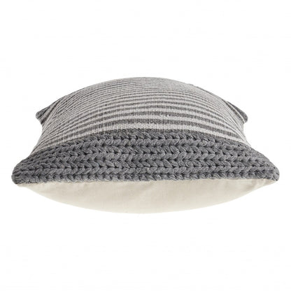 20" X 20" Gray And Ivory 100% Cotton Striped Zippered Pillow