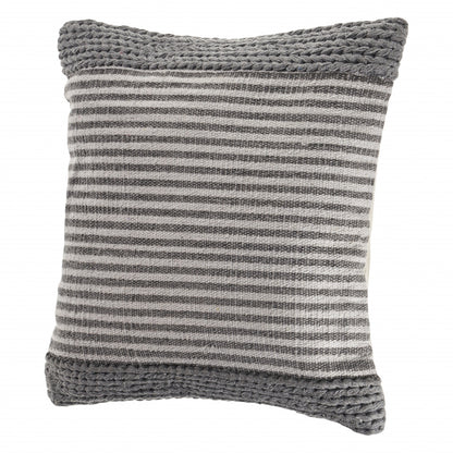 20" X 20" Gray And Ivory 100% Cotton Striped Zippered Pillow