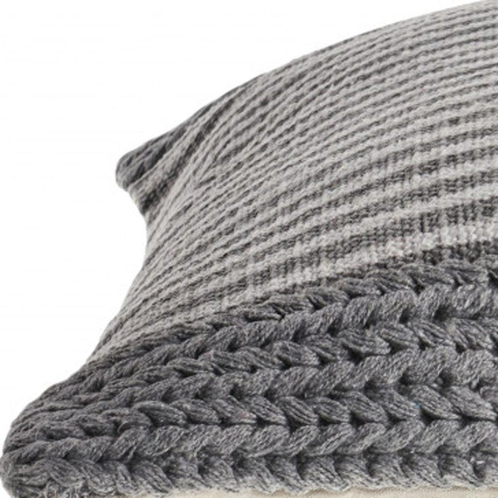 20" X 20" Gray And Ivory 100% Cotton Striped Zippered Pillow