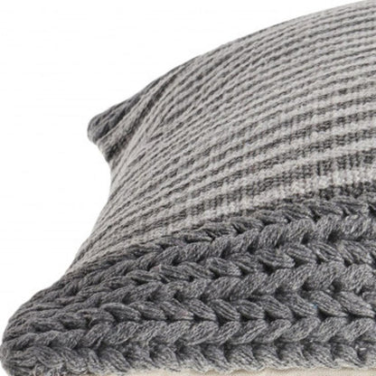 20" X 20" Gray And Ivory 100% Cotton Striped Zippered Pillow