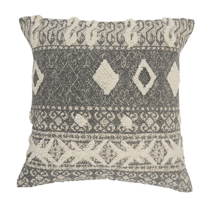 20" X 20" Gray And White 100% Cotton Geometric Zippered Pillow