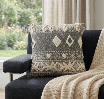 20" X 20" Gray And White 100% Cotton Geometric Zippered Pillow