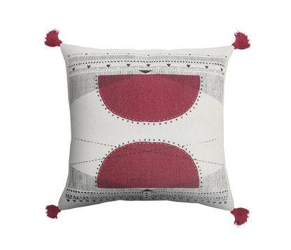 20" Black White And Burgundy Cotton Geometric Throw Pillow with Tassels