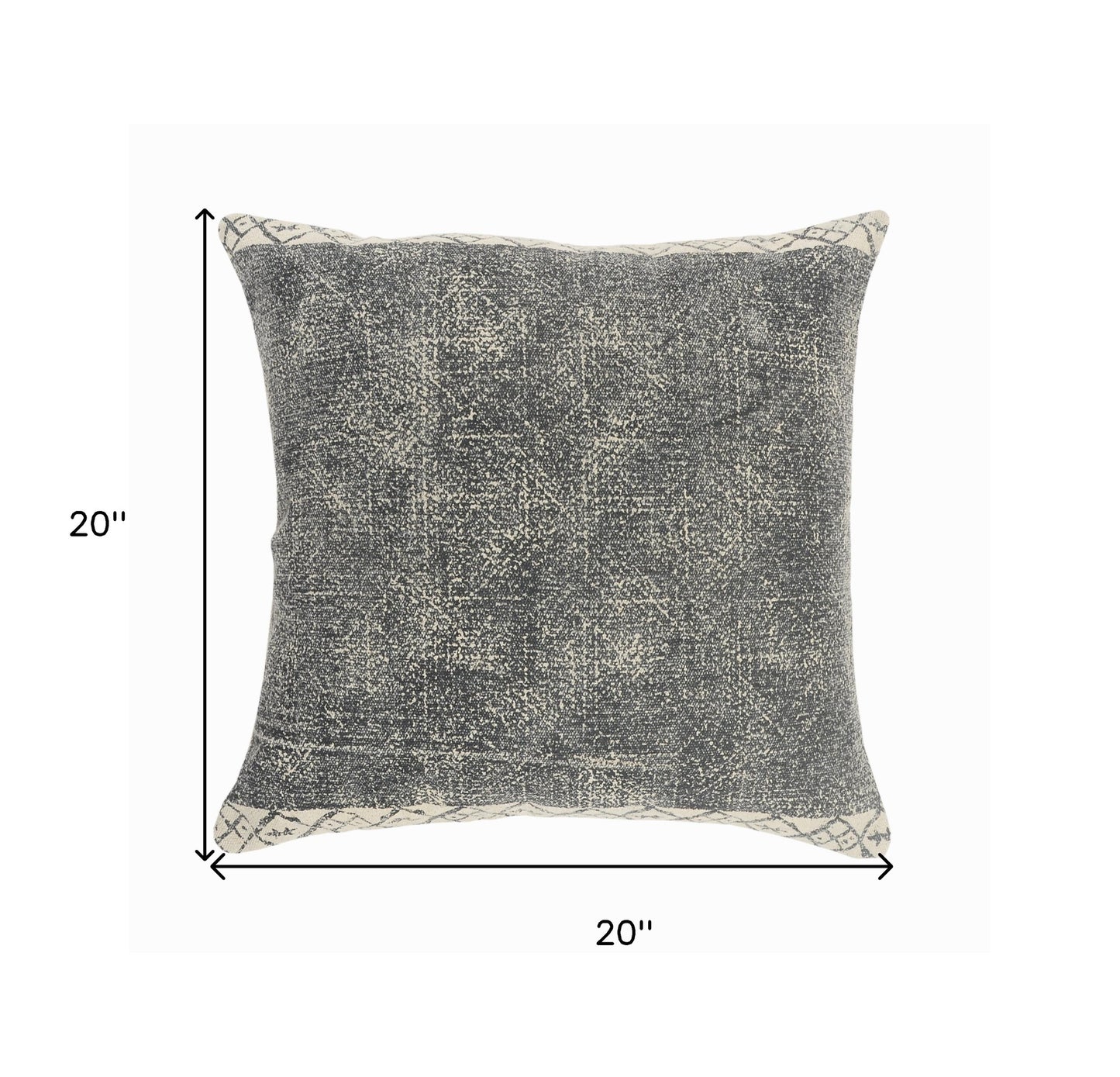 20" X 20" Gray And White 100% Cotton Geometric Zippered Pillow