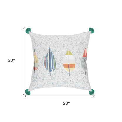 20" X 20" White Blue And Green Polyester Geometric Zippered Pillow