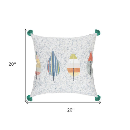 20" X 20" White Blue And Green Polyester Geometric Zippered Pillow