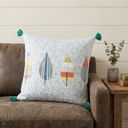 20" X 20" White Blue And Green Polyester Geometric Zippered Pillow