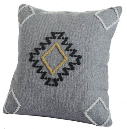 20" X 20" Gray Black Yellow And Ivory 100% Cotton Geometric Zippered Pillow