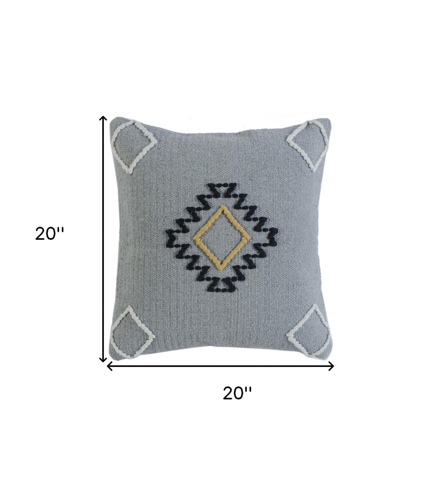 20" X 20" Gray Black Yellow And Ivory 100% Cotton Geometric Zippered Pillow