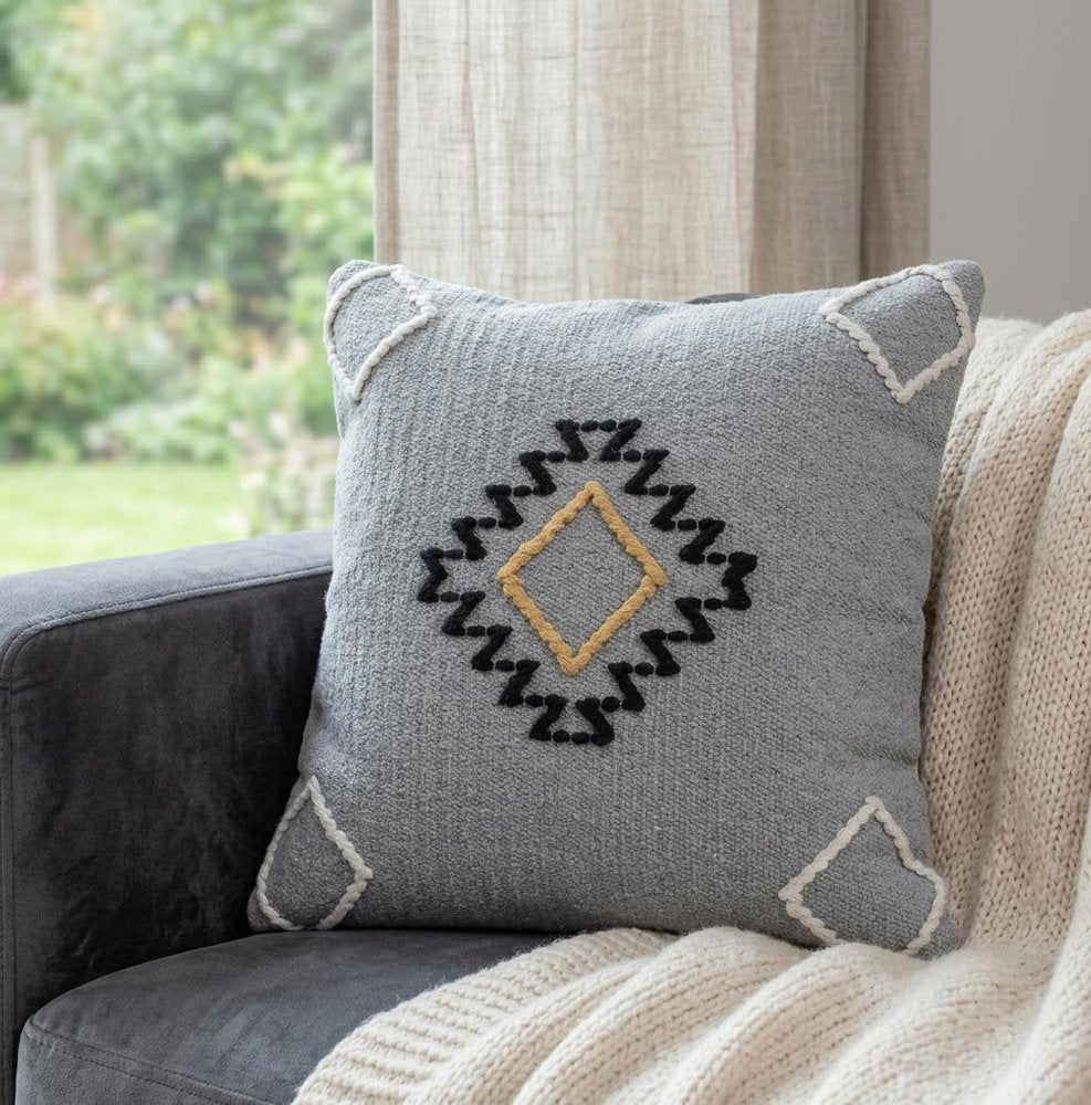 20" X 20" Gray Black Yellow And Ivory 100% Cotton Geometric Zippered Pillow