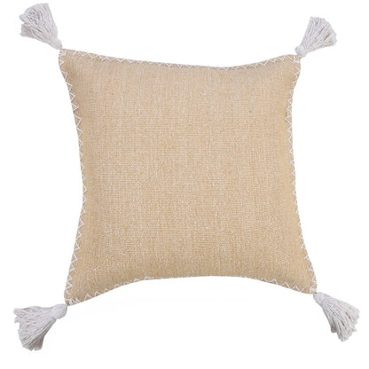 20" Brown and White Throw Pillow with Embroidery and Tassels