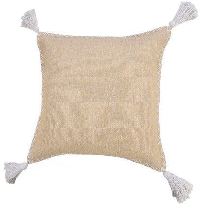 20" Brown and White Throw Pillow with Embroidery and Tassels
