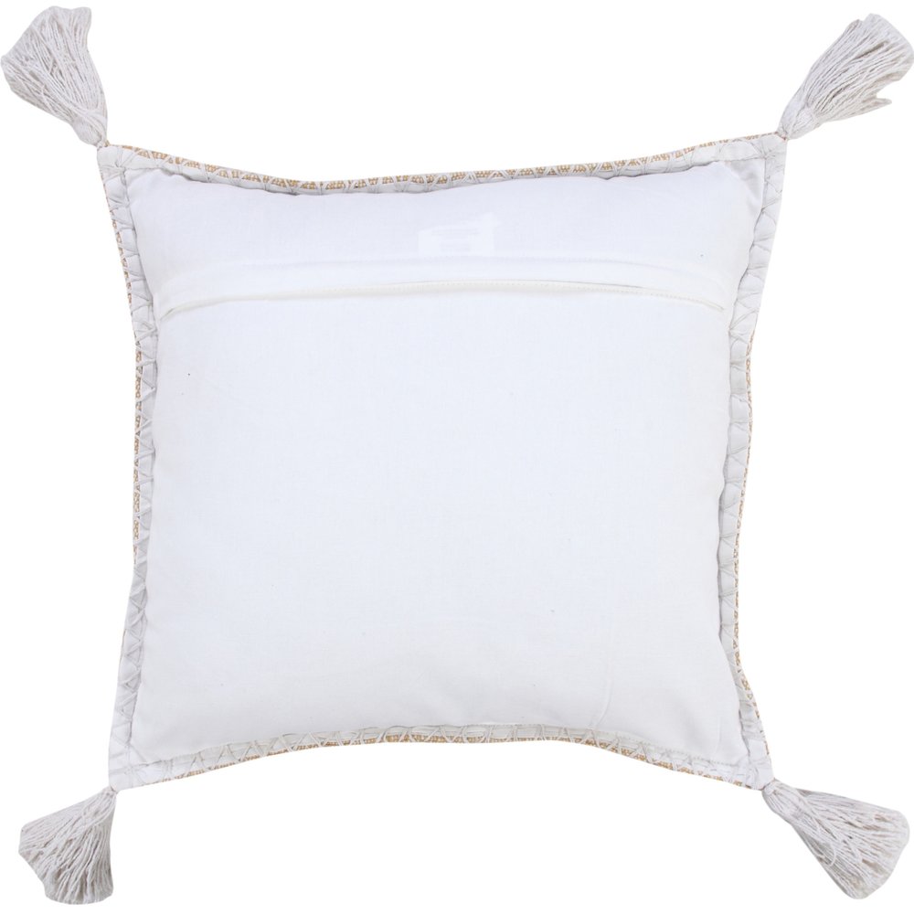 20" Brown and White Throw Pillow with Embroidery and Tassels
