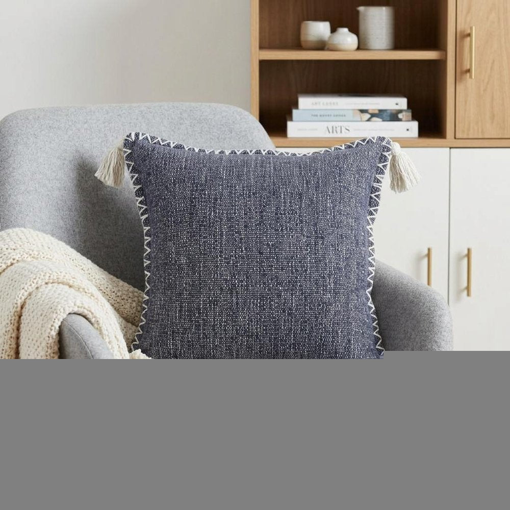 20" X 20" Deep Blue And White 100% Cotton Zippered Pillow