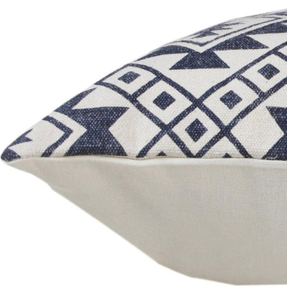 20" X 20" Navy And White 100% Cotton Geometric Zippered Pillow