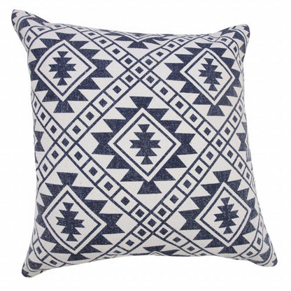 20" X 20" Navy And White 100% Cotton Geometric Zippered Pillow