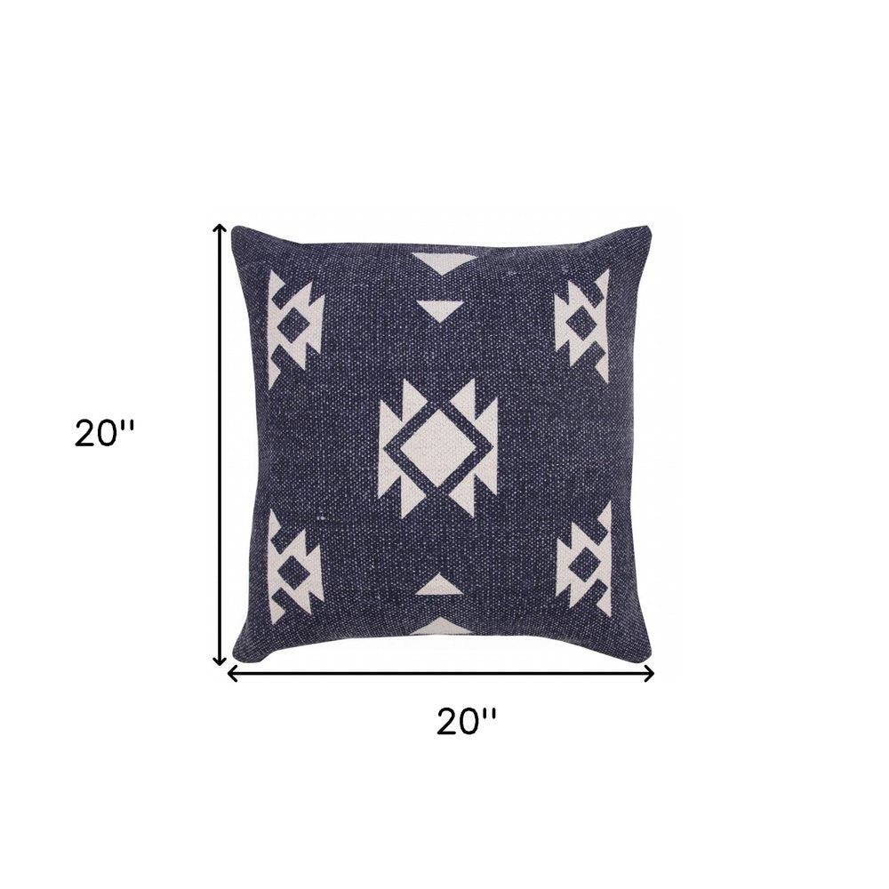 14" X 36" Navy Blue And White Cotton Geometric Throw Pillow