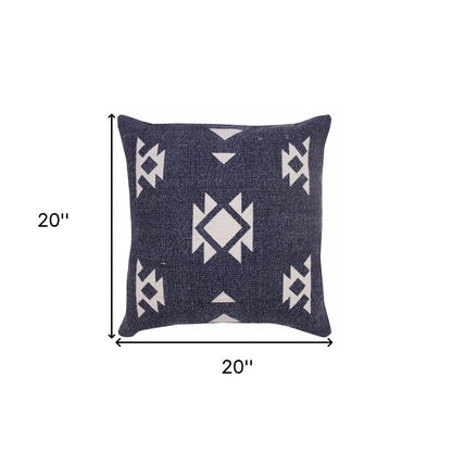14" X 36" Navy Blue And White Cotton Geometric Throw Pillow