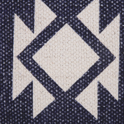 14" X 36" Navy And White 100% Cotton Geometric Zippered Pillow