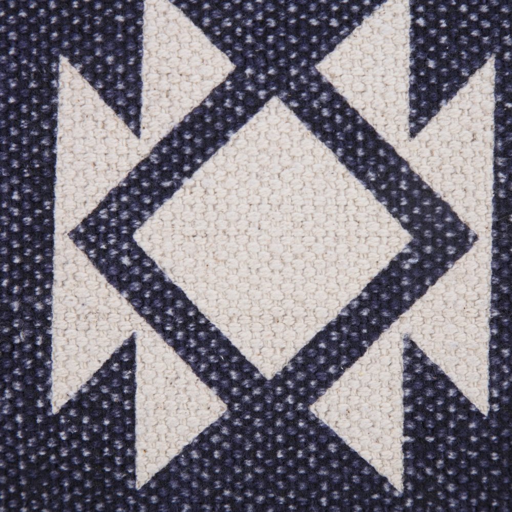 14" X 36" Navy Blue And White Cotton Geometric Throw Pillow