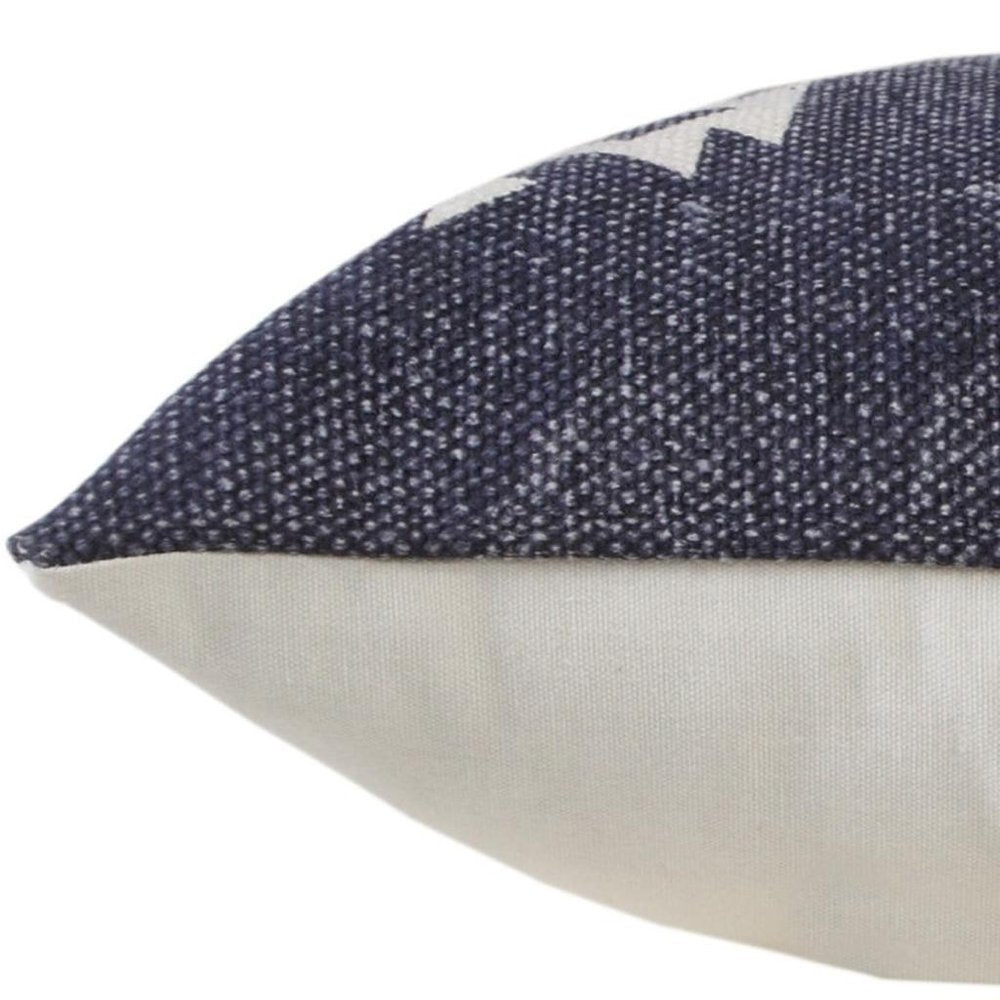 20" X 20" Navy And White 100% Cotton Geometric Zippered Pillow