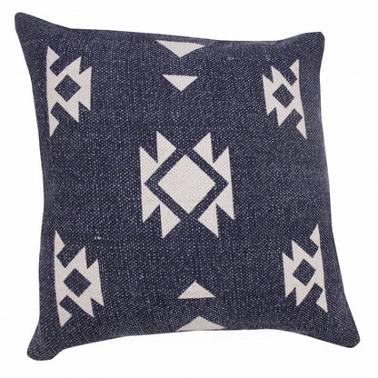 14" X 36" Navy Blue And White Cotton Geometric Throw Pillow