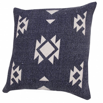 14" X 36" Navy Blue And White Cotton Geometric Throw Pillow