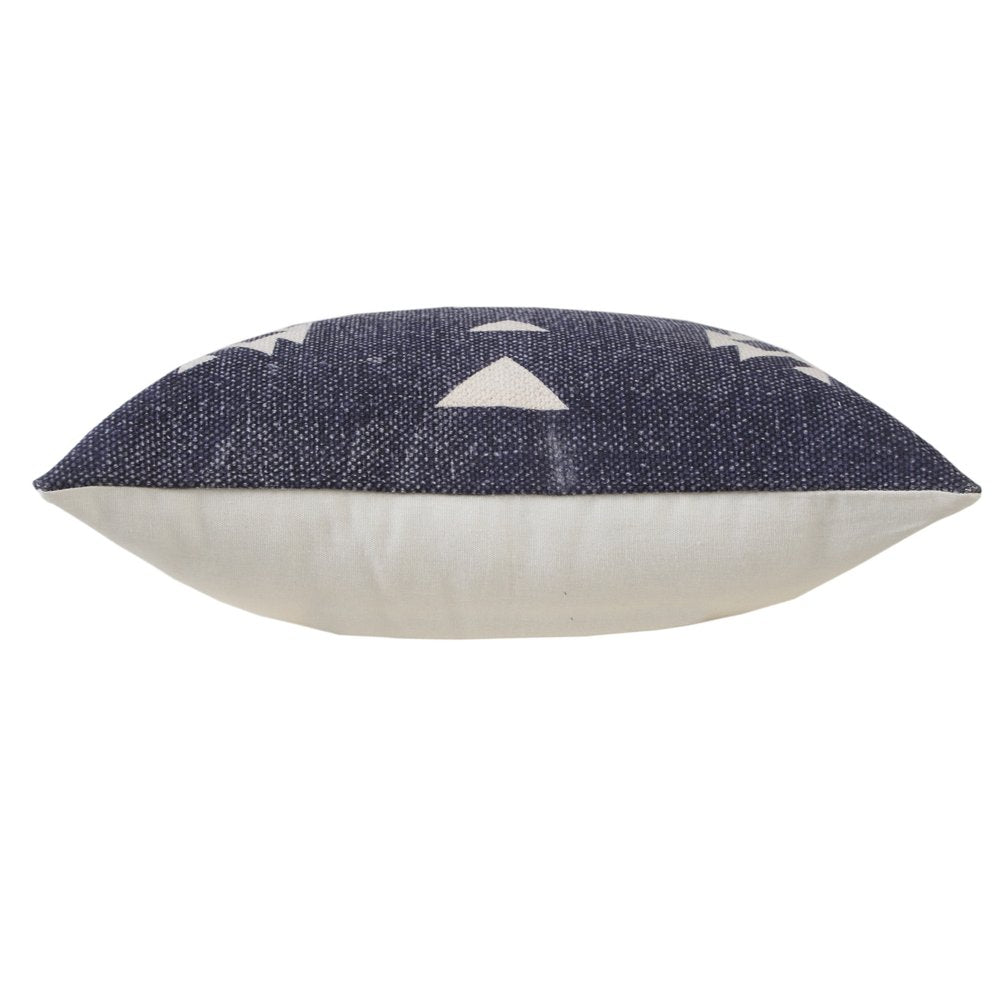 14" X 36" Navy Blue And White Cotton Geometric Throw Pillow
