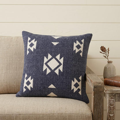 14" X 36" Navy Blue And White Cotton Geometric Throw Pillow