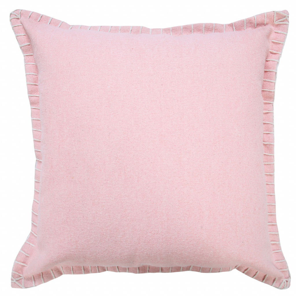 20" Light Pink Cotton Throw Pillow With Embroidered Edges