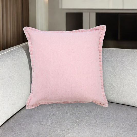 20" Light Pink Cotton Throw Pillow With Embroidered Edges