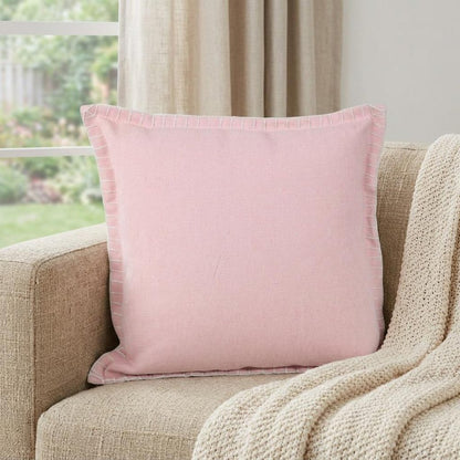 20" Light Pink Cotton Throw Pillow With Embroidered Edges