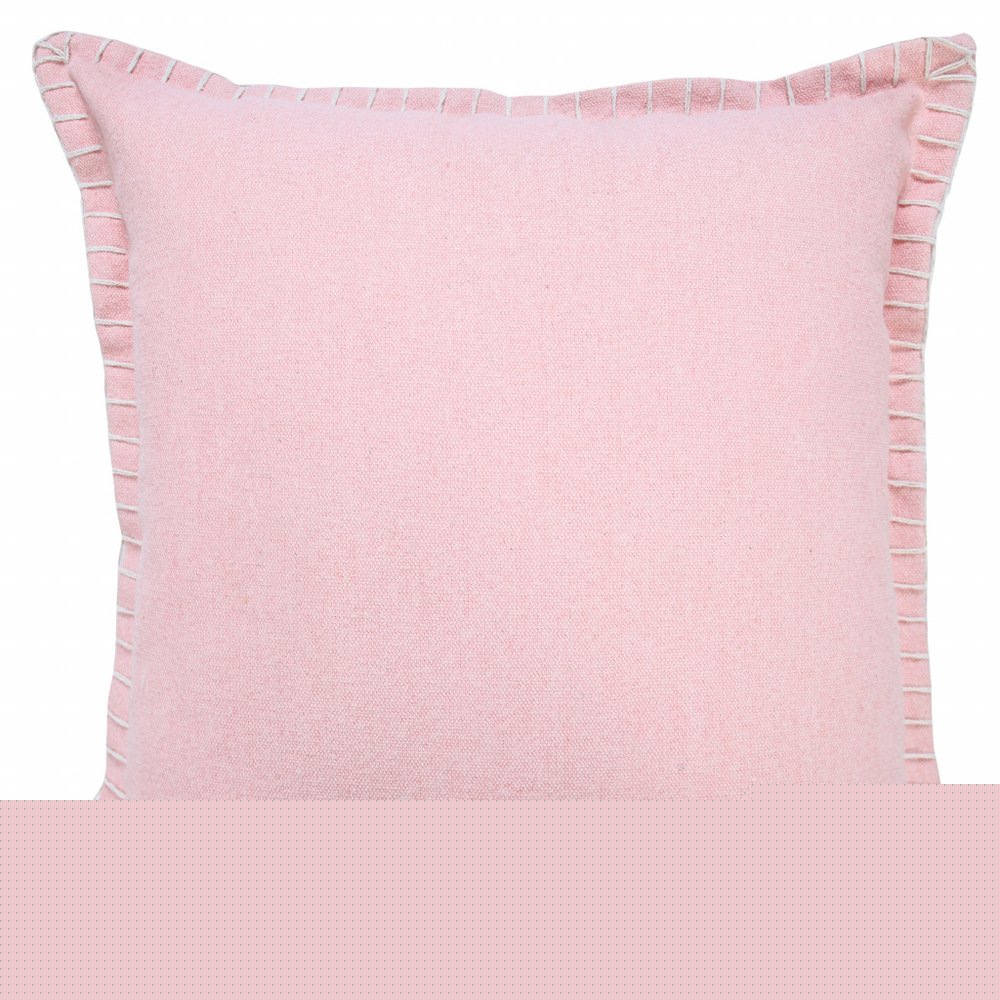 20" Light Pink Cotton Throw Pillow With Embroidered Edges