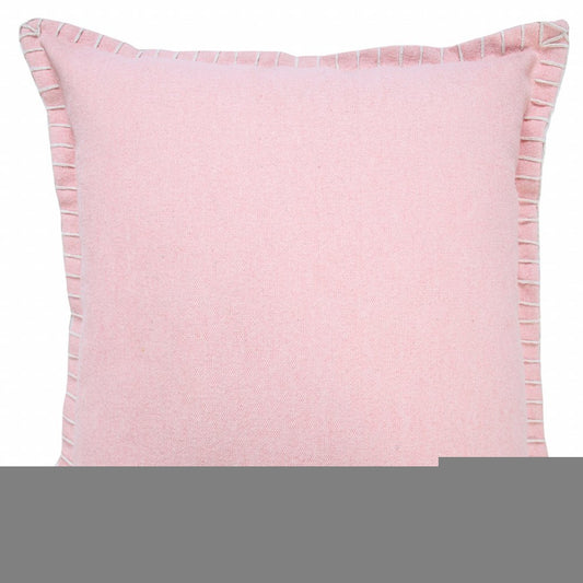 20" Light Pink Cotton Throw Pillow With Embroidered Edges