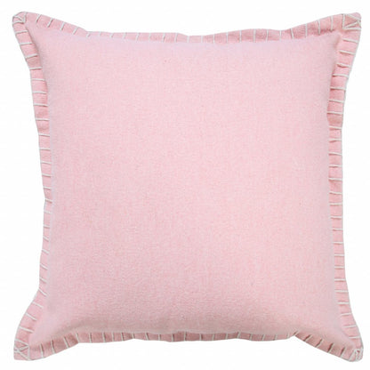 20" Light Pink Cotton Throw Pillow With Embroidered Edges