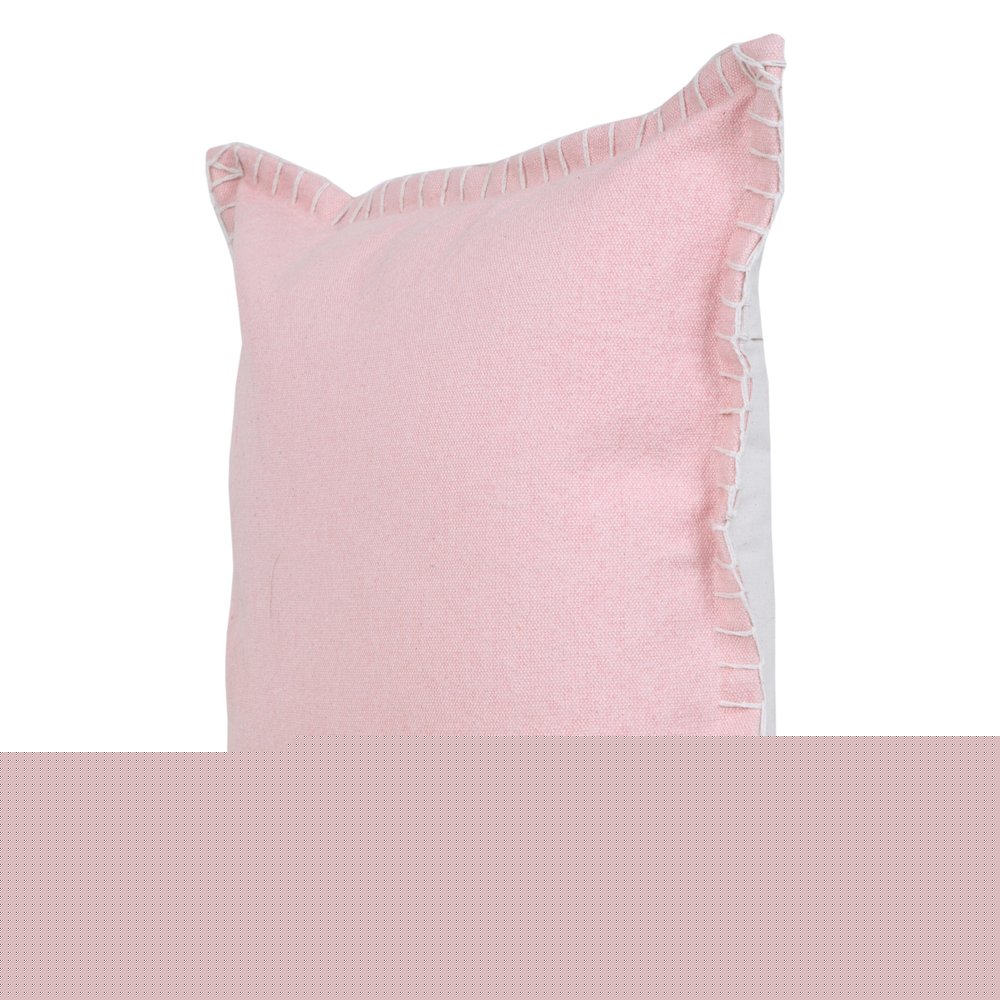 20" Light Pink Cotton Throw Pillow With Embroidered Edges