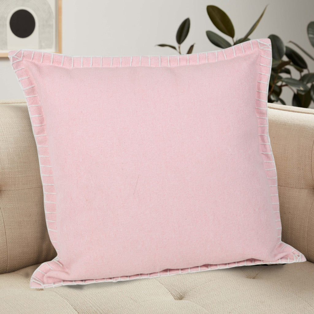 20" Light Pink Cotton Throw Pillow With Embroidered Edges