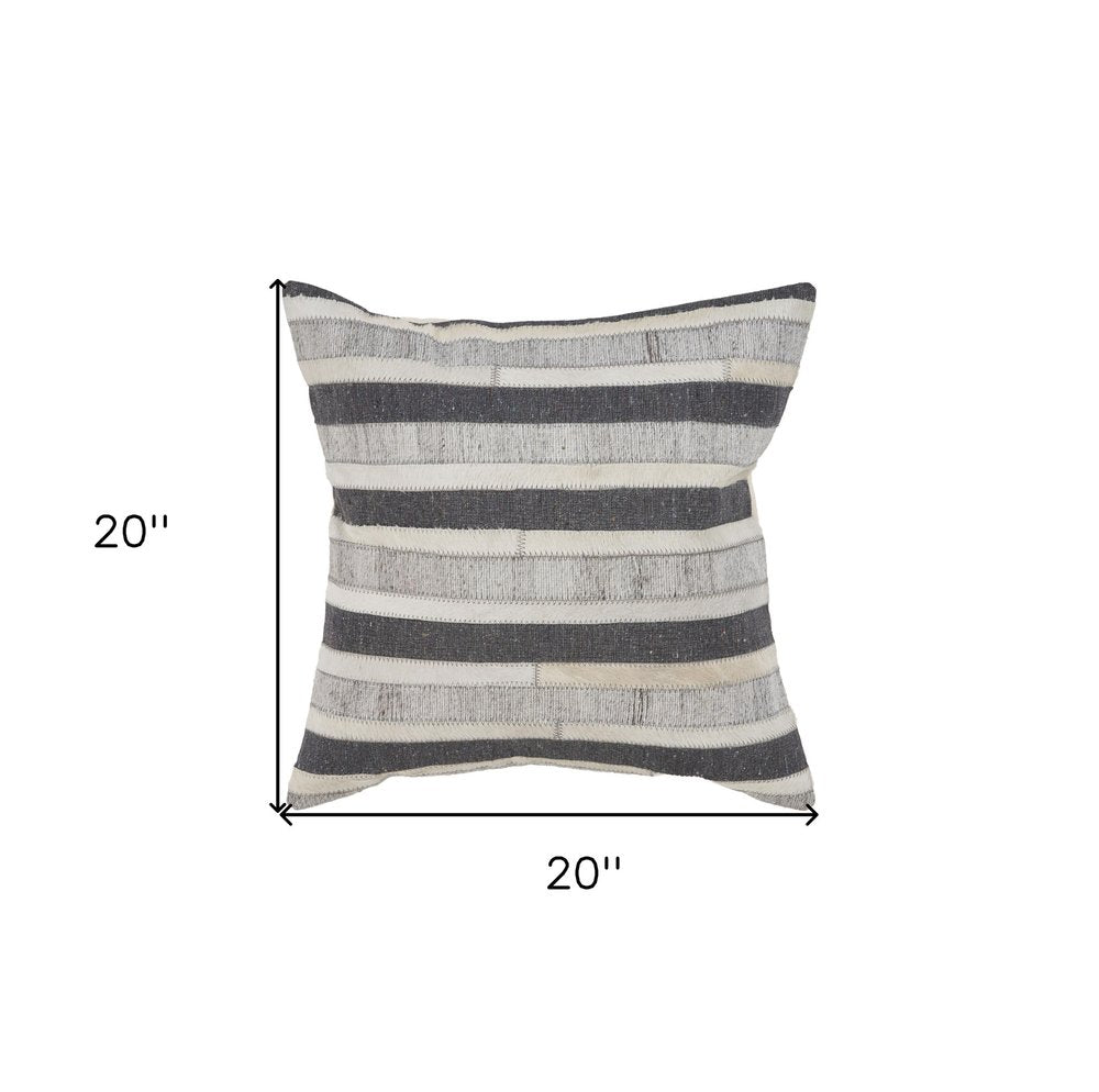 20" Charcoal Striped Wool Throw Pillow