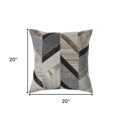 20" X 20" Gray And Brown 100% Wool Chevron Zippered Pillow