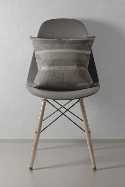 20" Beige Gray and Ivory Striped Wool and Faux Hide Throw Pillow