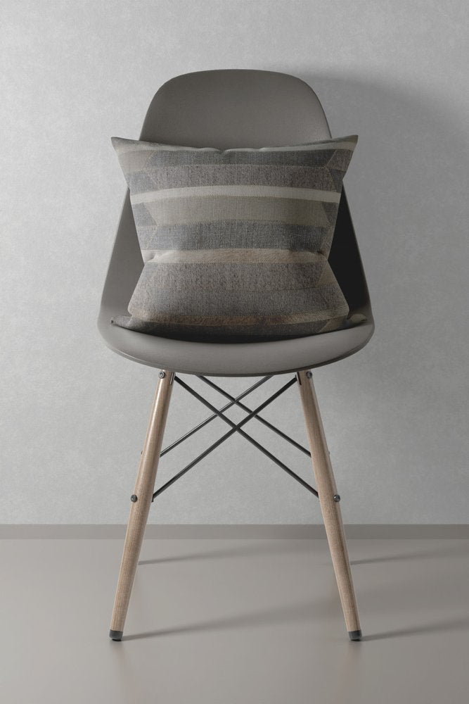 20" Beige Gray and Ivory Striped Wool and Faux Hide Throw Pillow