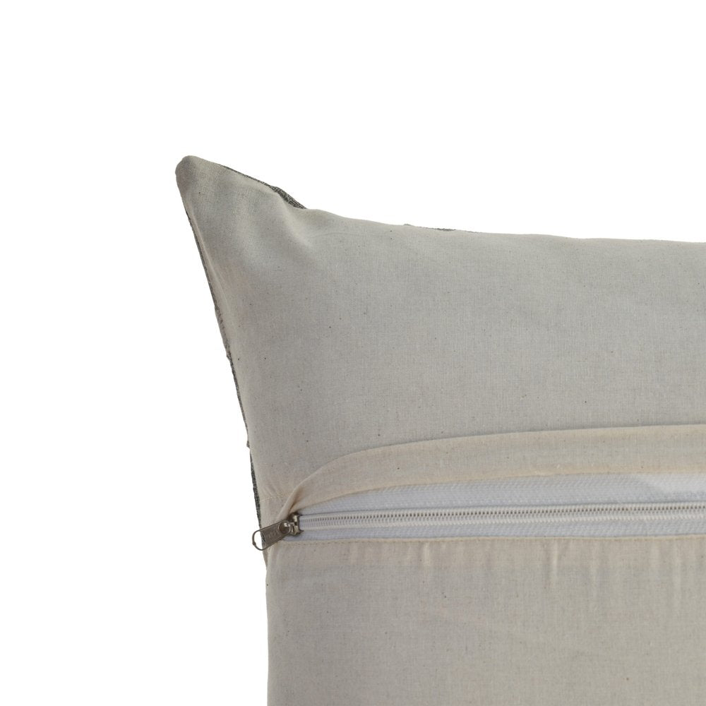 20" Beige Gray and Ivory Striped Wool and Faux Hide Throw Pillow