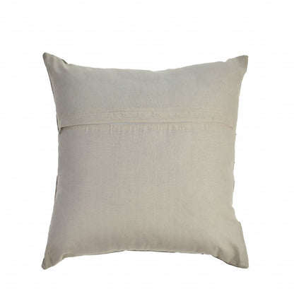 20" Beige Gray and Ivory Striped Wool and Faux Hide Throw Pillow