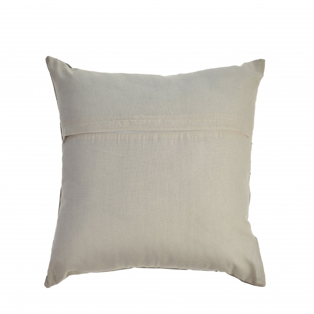 20" Beige Gray and Ivory Striped Wool and Faux Hide Throw Pillow