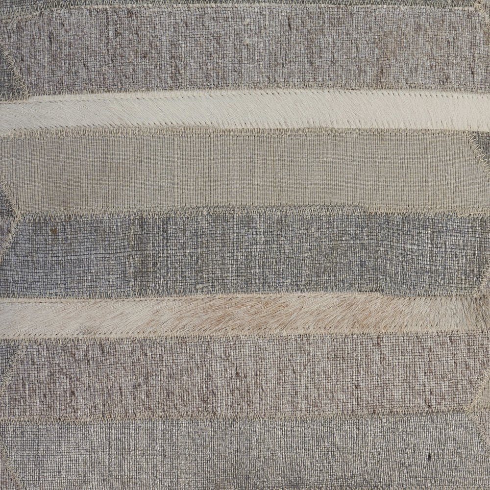 20" Beige Gray and Ivory Striped Wool and Faux Hide Throw Pillow