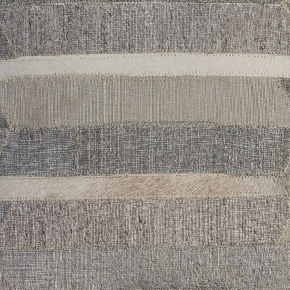 20" Beige Gray and Ivory Striped Wool and Faux Hide Throw Pillow
