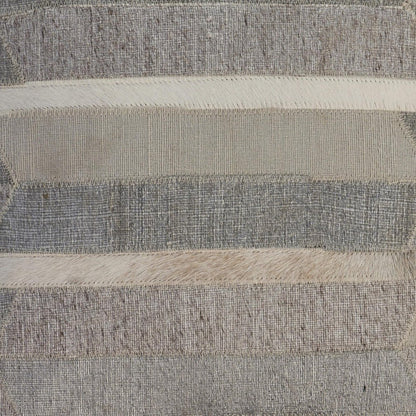 20" Beige Gray and Ivory Striped Wool and Faux Hide Throw Pillow