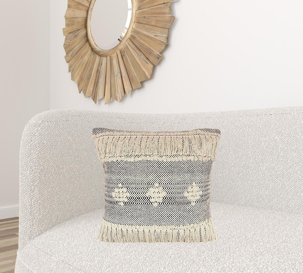 14" X 36" Gray And Taupe Cotton Geometric Throw Pillow